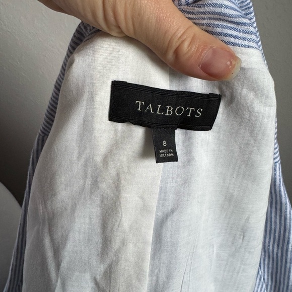 Talbots Blue White Stripe Linen Blend Lightweight Blazer Women 8 Academia Career - Picture 6 of 6